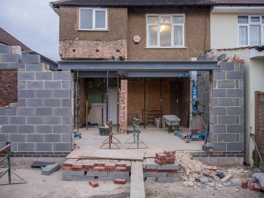 House extension under construction on a UK semi-detached home